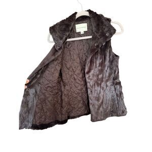 Banana Republic Womens Brown Faux Fur Shell Snap Button Quilted Lining Vest XS